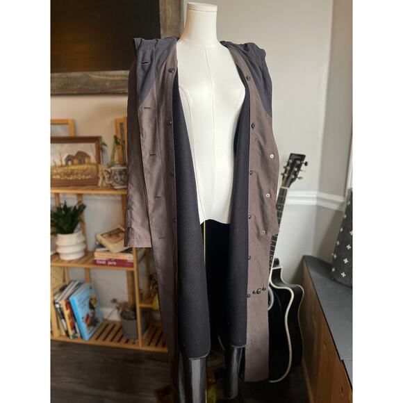 Vintage 90s Brown Heavy Lined Hooded Button Front Trench Coat Size Medium - Picture 5 of 9